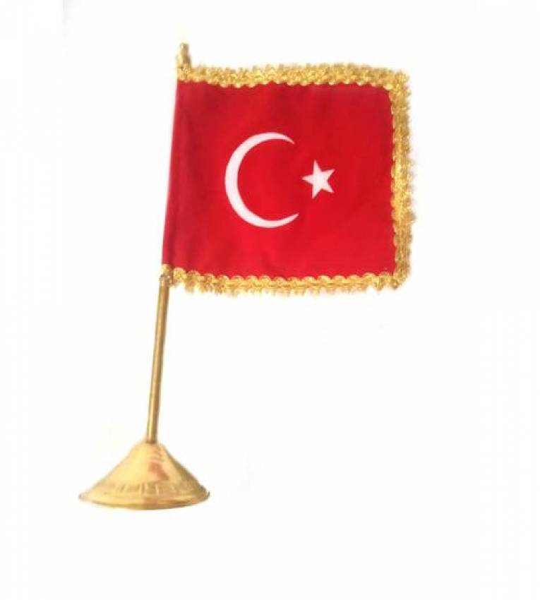 Drapeau  41cm Turquie  de Bureau en Cuivre